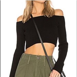 Revolve Lovers and Friends Crop Off Shoulder Black Sweater